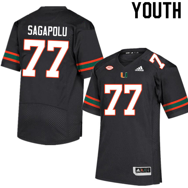 Youth #77 Logan Sagapolu Miami Hurricanes College Football Jerseys Sale-Black